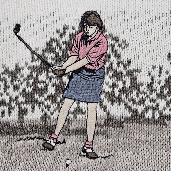 Northern Reflections Womens Vintage Sweater Medium Golf Scene Embroidery Knit - Picture 2 of 10